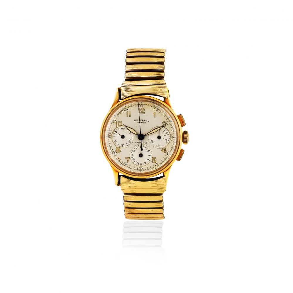 Universal Genève. An 18K gold manual wind chronograph bracelet watch