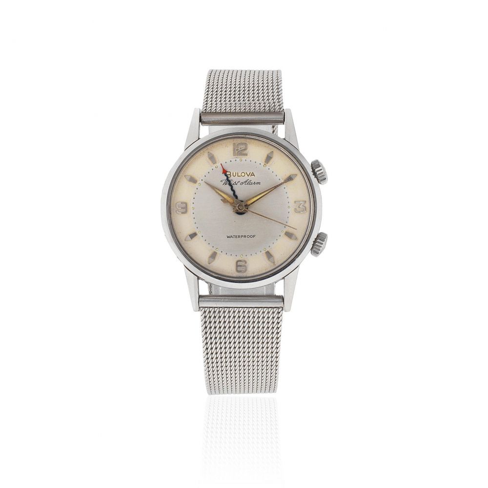 Bulova. A stainless steel manual wind alarm bracelet watch