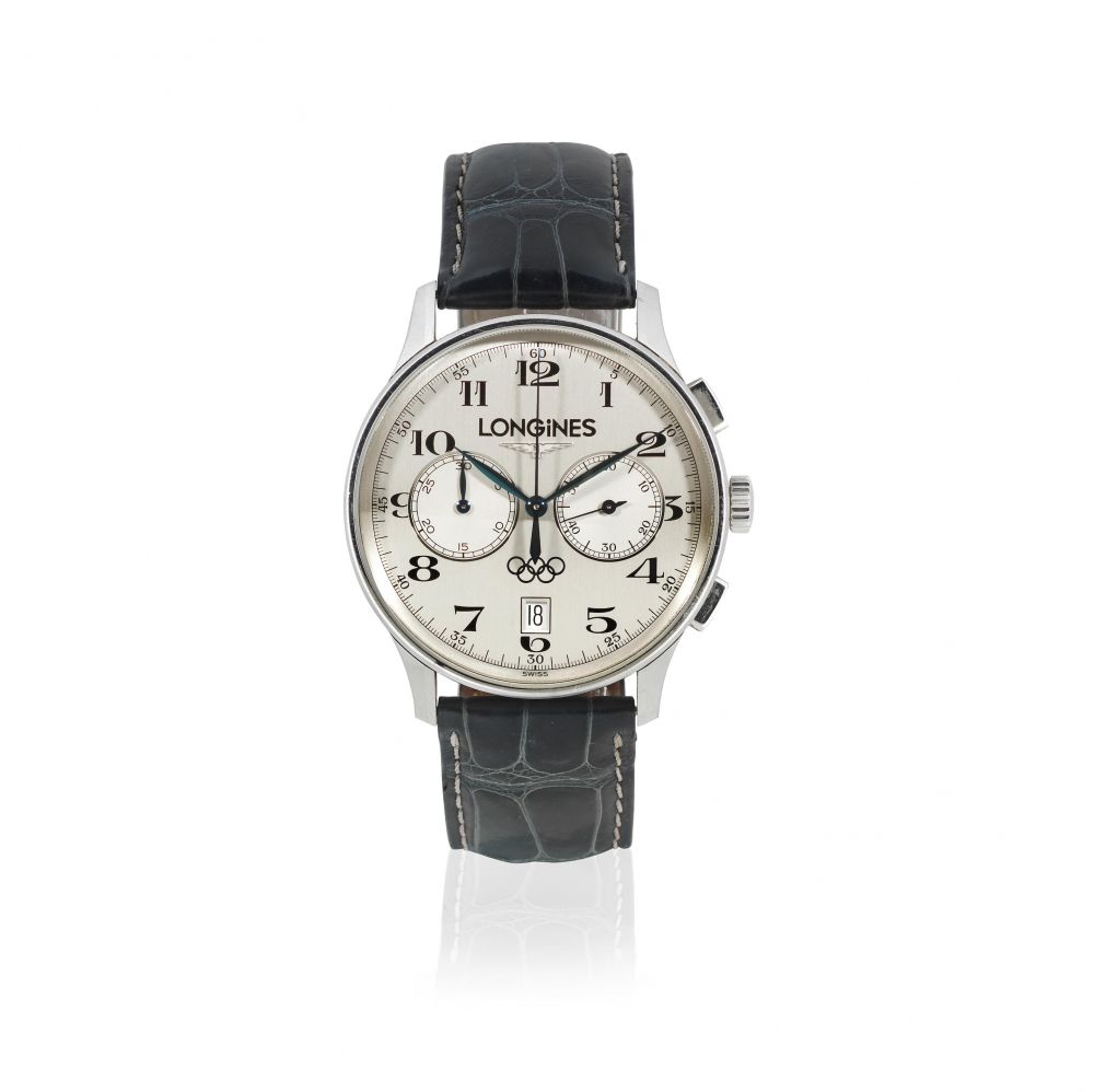 Longines. A stainless steel automatic calendar chronograph wristwatch