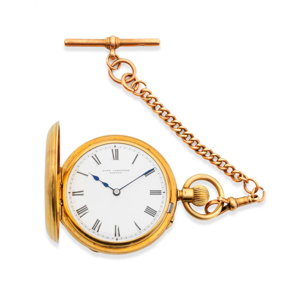 John Cashmore, 1 North Buildings, South Place, Finsbury, London. An 18K gold keyless wind half hunter pocket watch