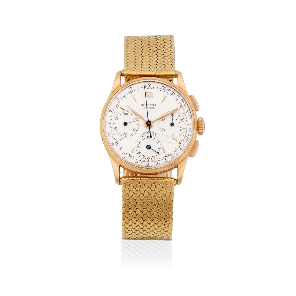 Universal Genève. An 18K rose gold manual wind chronograph bracelet watch