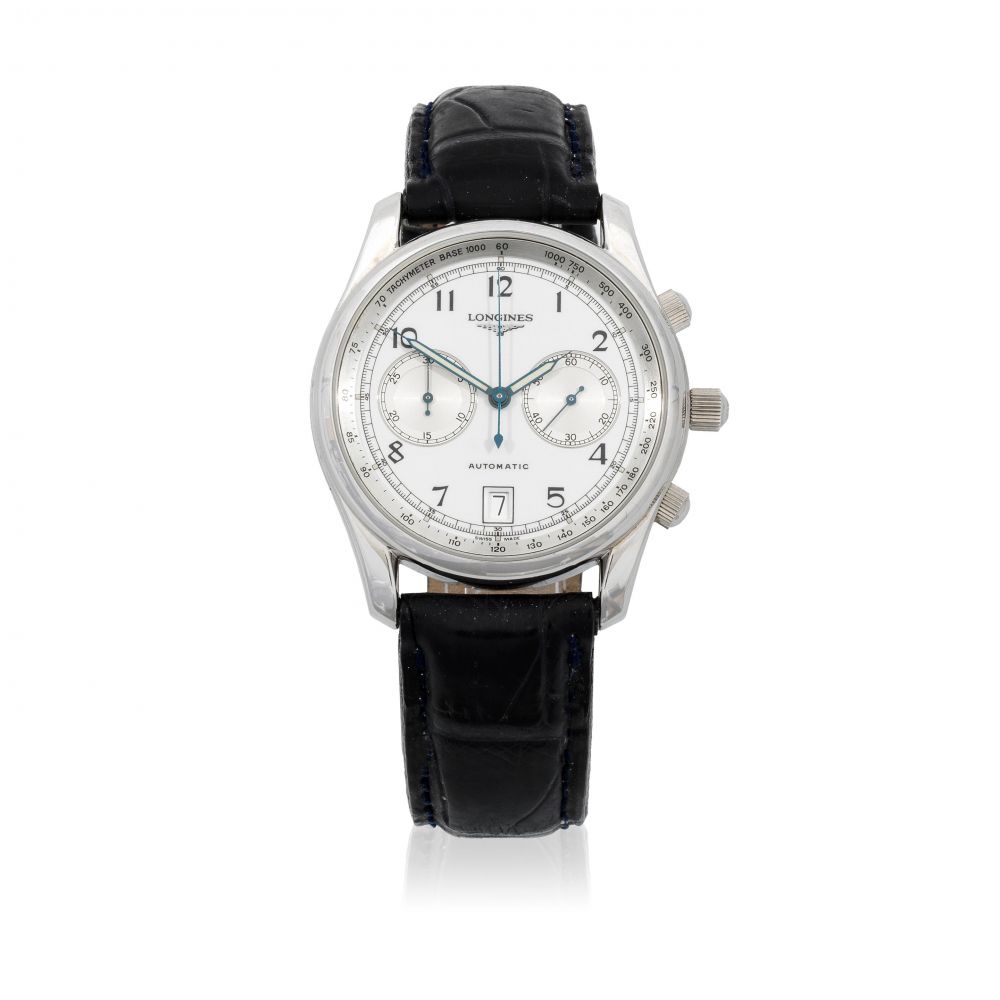 Longines. A stainless steel automatic calendar chronograph wristwatch