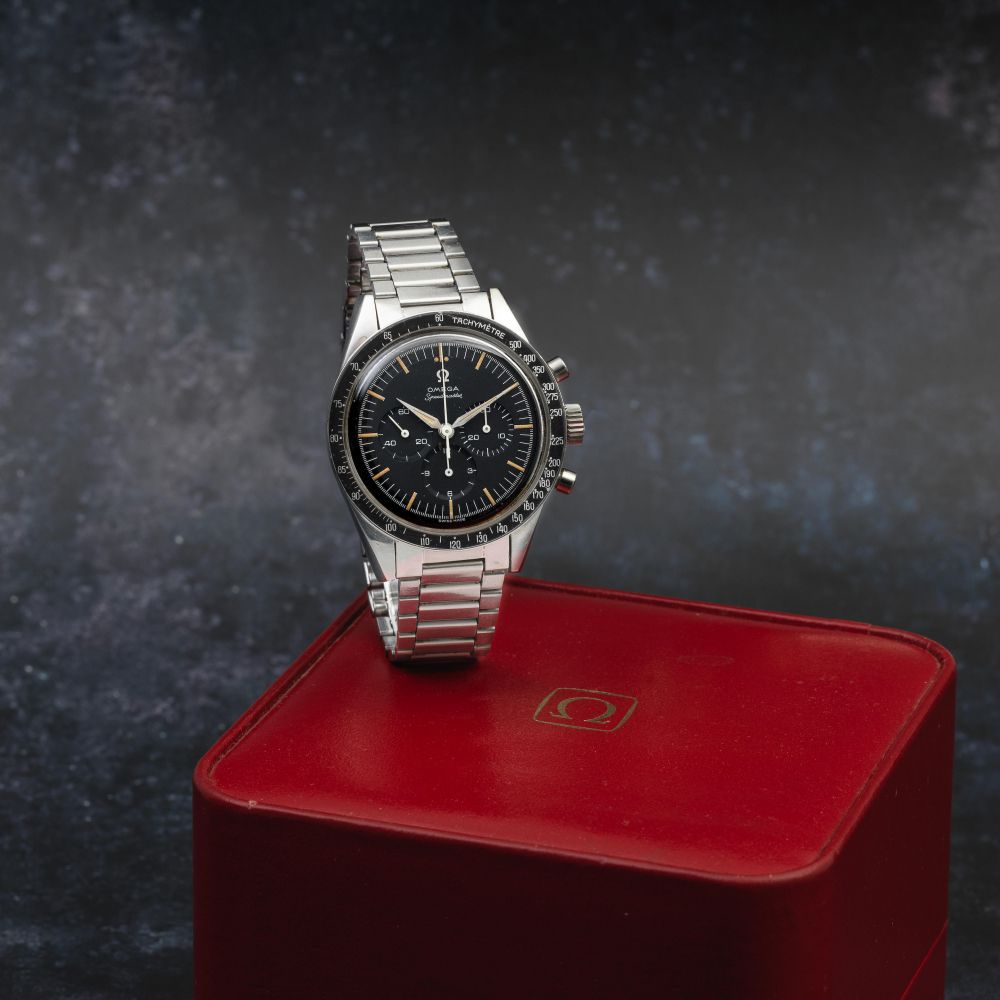 Omega. A stainless steel manual wind chronograph bracelet watch