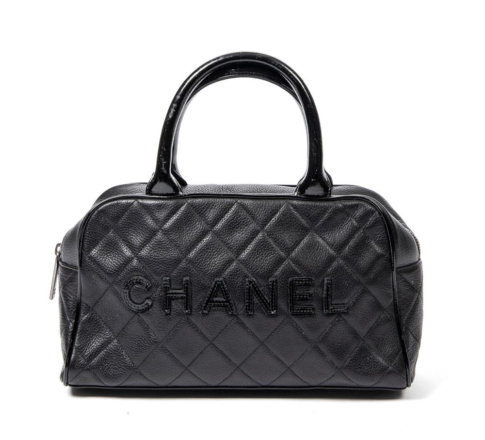 Chanel Vintage Chanel Boston Black CC Logo Caviar Leather Boston Bag