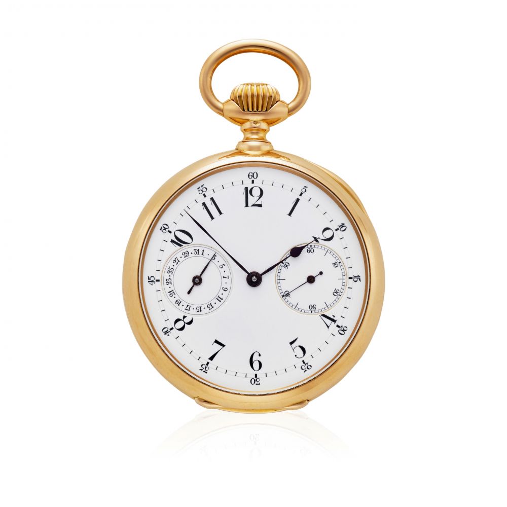 ALBERT H. POTTER & CO., GENEVA. A FINE 18K OPEN FACE KEYLESS LEVER WATCH WITH DATE