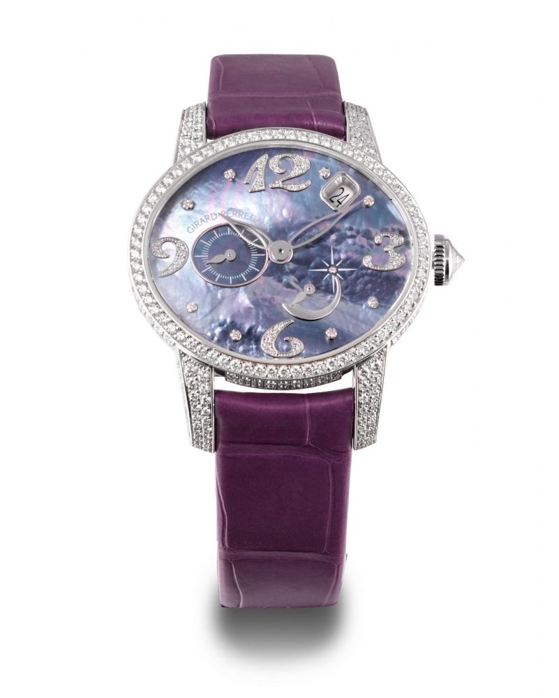 GIRARD-PERREGAUX | CAT'S EYE, A NEW OLD STOCK LADY'S WHITE GOLD AND DIAMOND-SET WRISTWATCH WITH MOTHER-OF-PEARL DIAL, POWER RESERVE AND DATE, CIRCA 2010