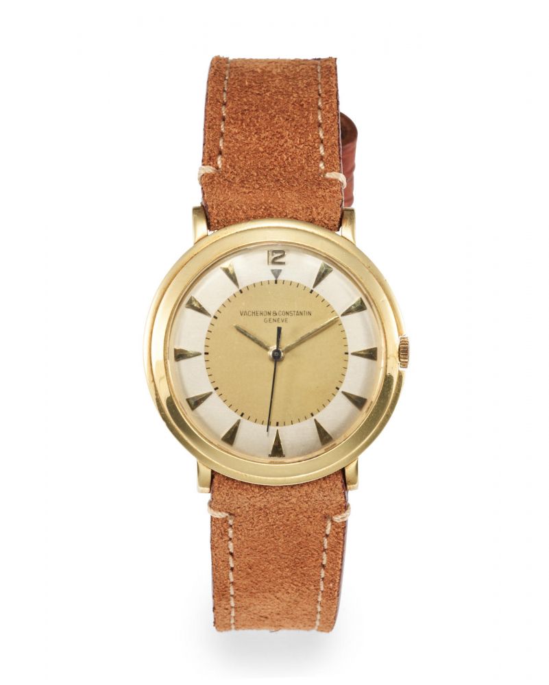 VACHERON & CONSTANTIN. A FINE YELLOW GOLD CENTRE SECONDS WRISTWATCH WITH TWO TONE DIAL, CIRCA 1955