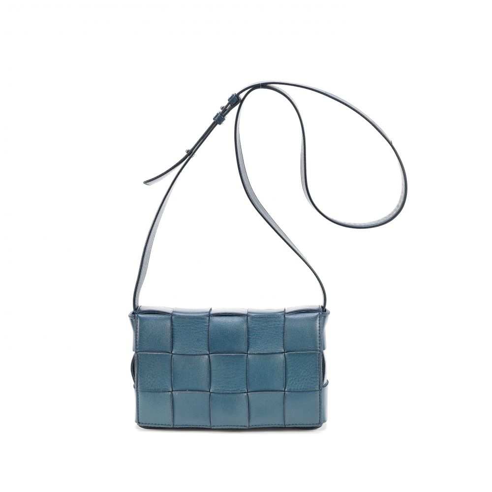 A DEEP BLUE LEATHER CASSETTE CROSS-BODY BAG