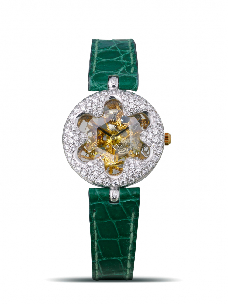 GÉRALD GENTA | REF.G1955, A VERY RARE WHITE GOLD, DIAMOND-SET SKELETONISED WRISTWATCH, CIRCA 1985