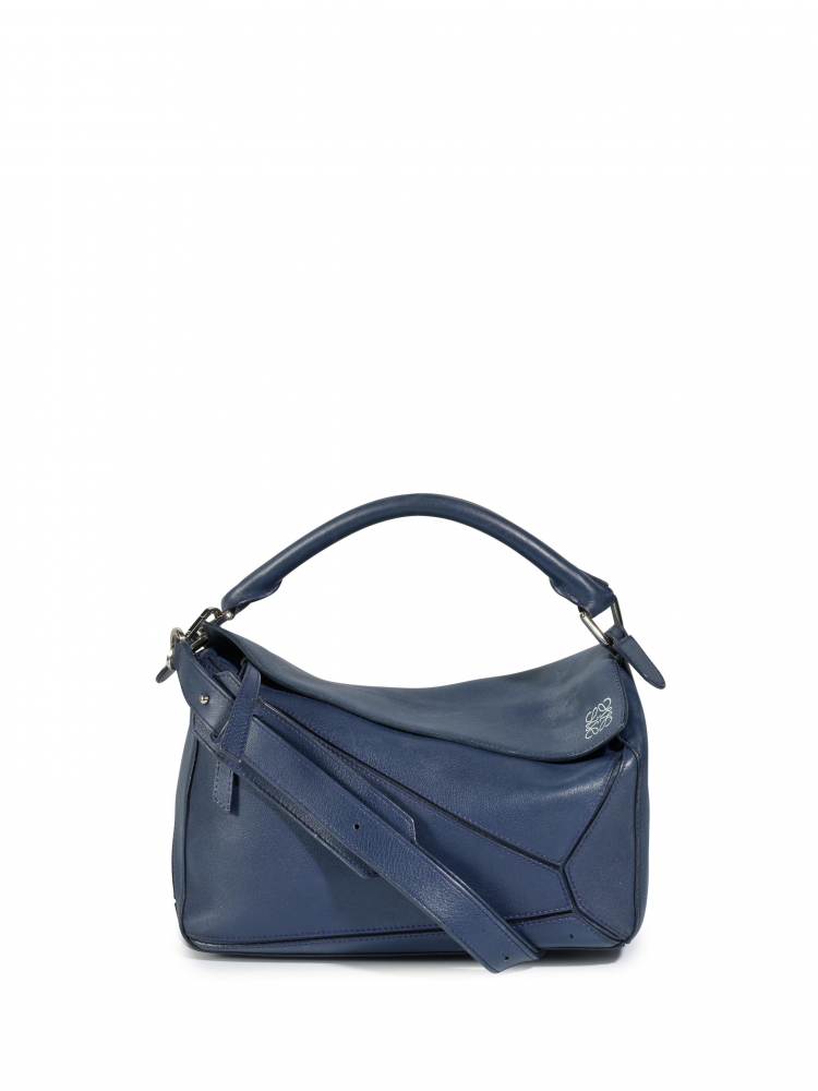 LOEWE: BLUE CALFSKIN SMALL PUZZLE HANDBAG