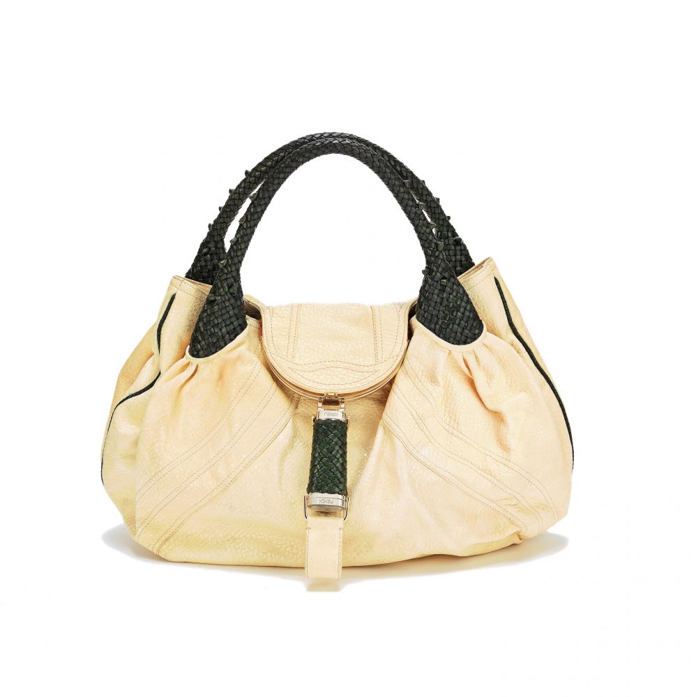 FENDI: A GREEN AND CREAM GLAZED CALFSKIN SPY BAG