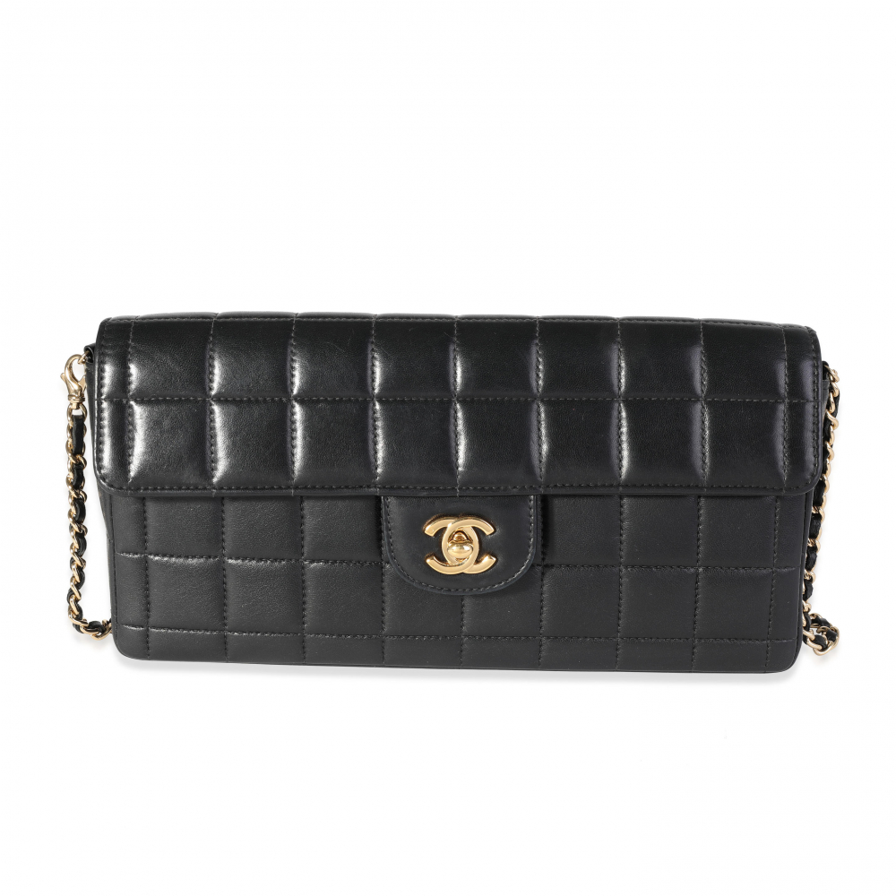 Chanel: a Black Lambskin Chocolate Bar Quilted East West Flap Bag