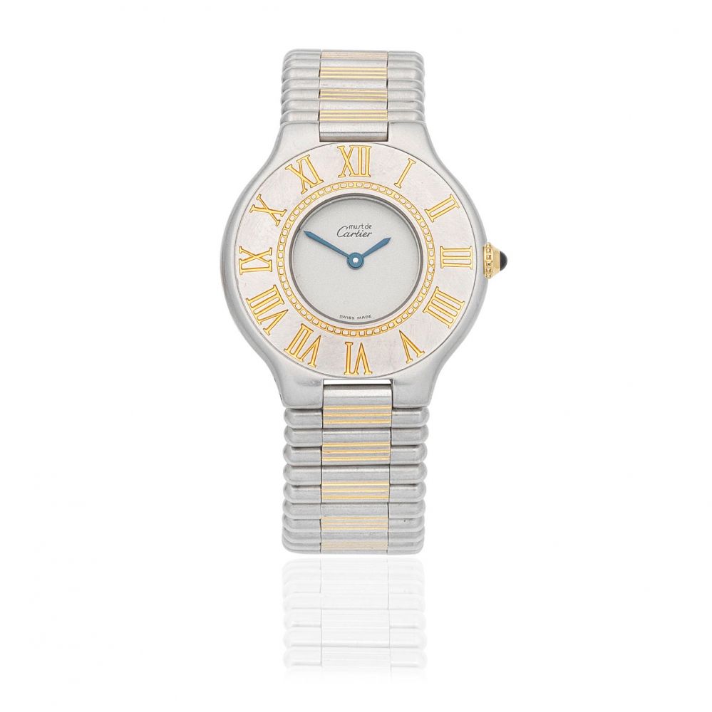 Cartier. A recently serviced stainless steel and gold quartz bracelet watch