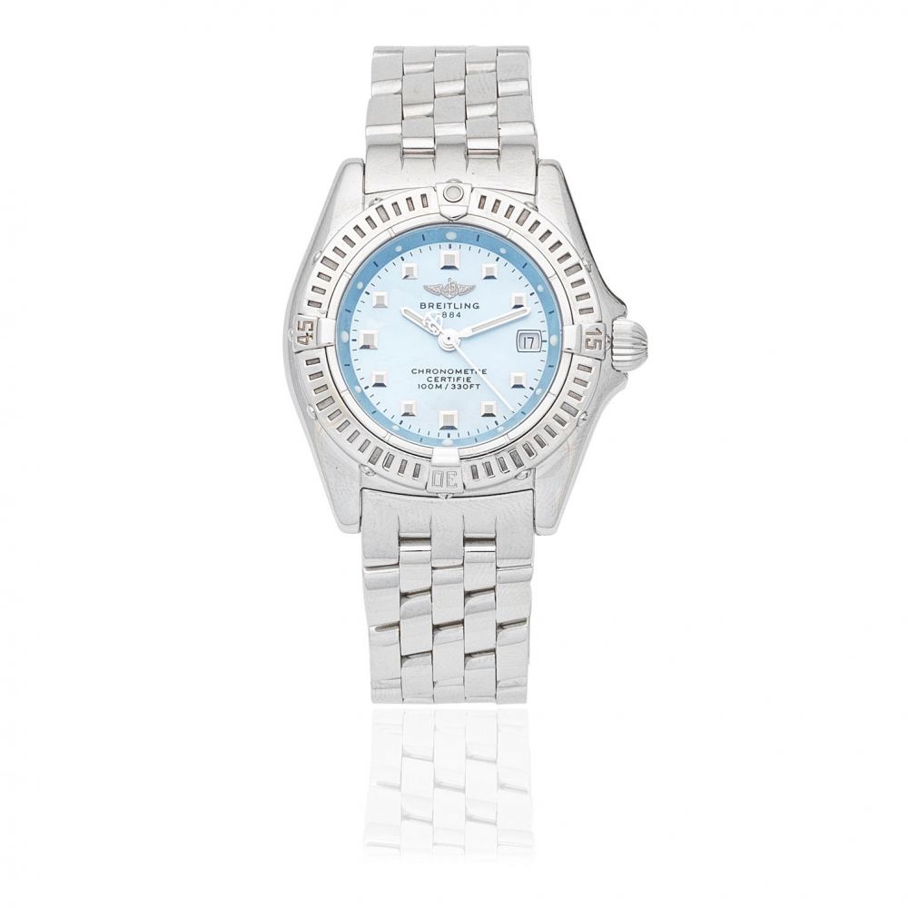 Breitling. A lady's stainless steel quartz bracelet watch with mother of pearl dial