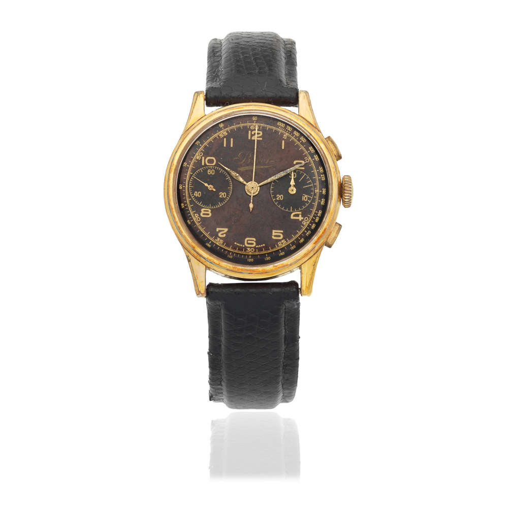 Bovet. A gold plated manual wind chronograph wristwatch