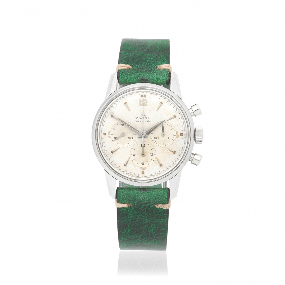 Omega. A stainless steel manual wind chronograph wristwatch