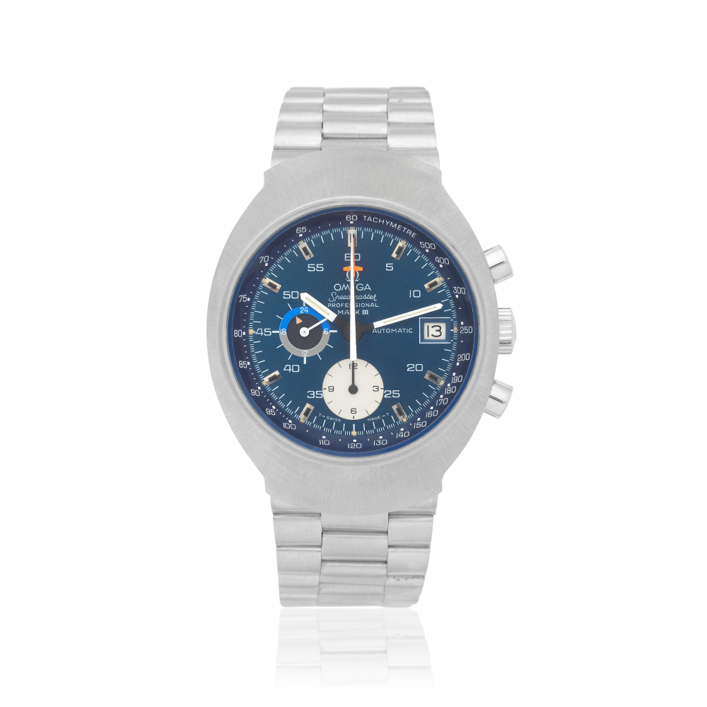 Omega. A stainless steel automatic calendar chronograph bracelet watch