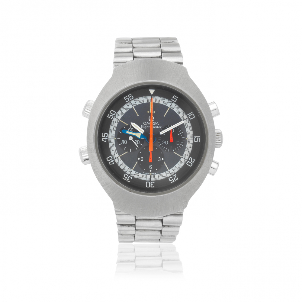 Omega. A stainless steel manual wind chronograph bracelet watch