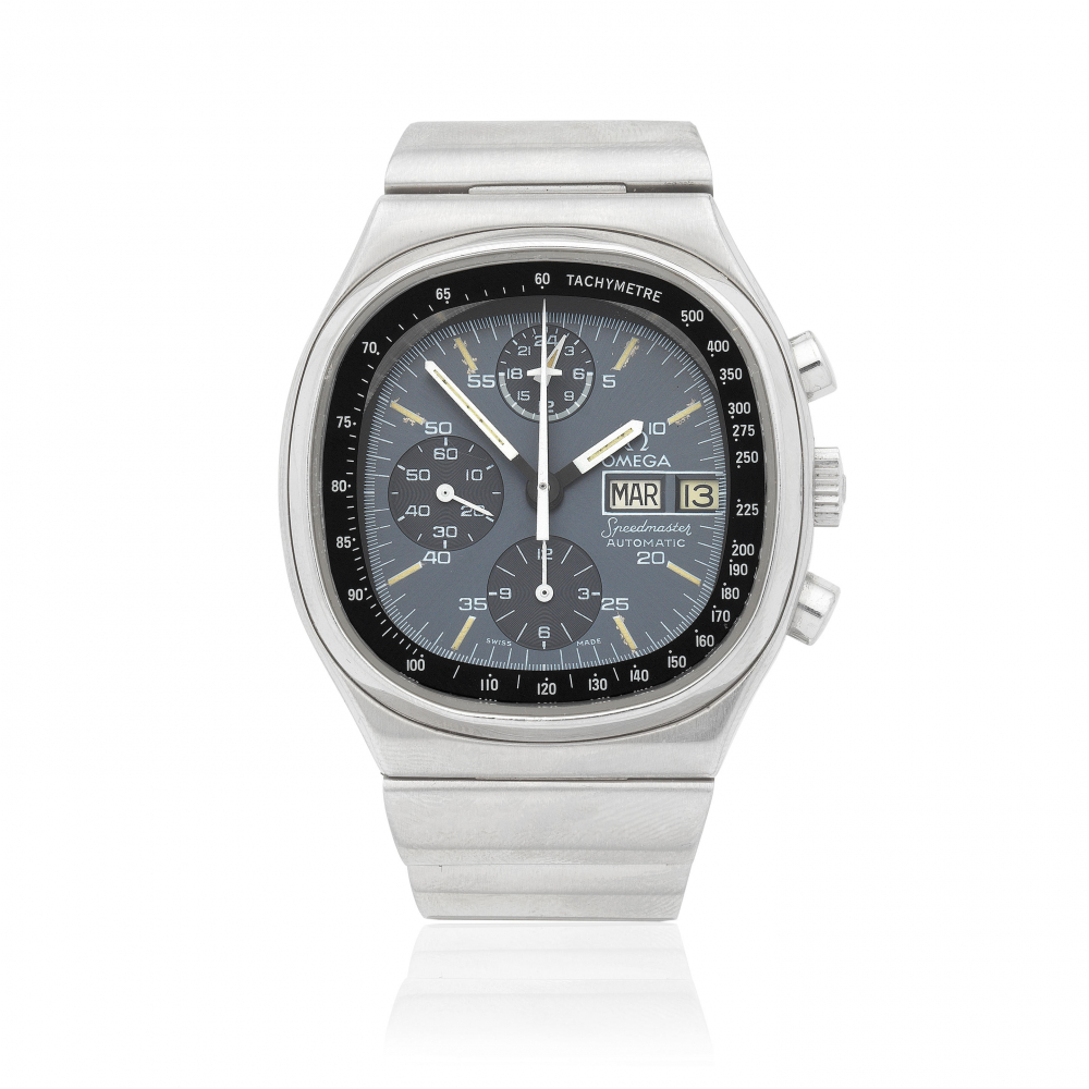 Omega. A stainless steel automatic calendar chronograph bracelet watch