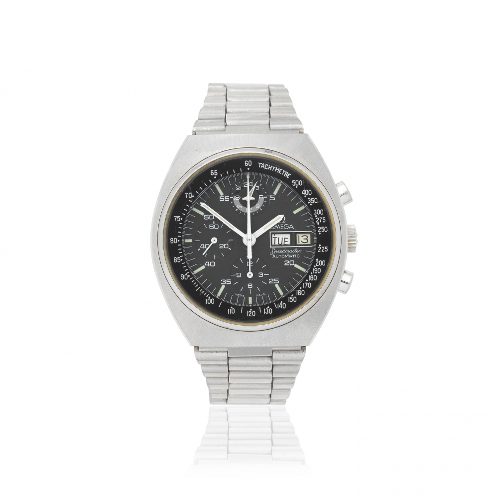 Omega. A stainless steel automatic calendar chronograph bracelet watch