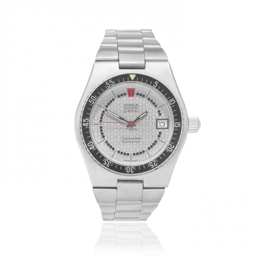 Omega. A stainless steel electronic quartz bracelet watch