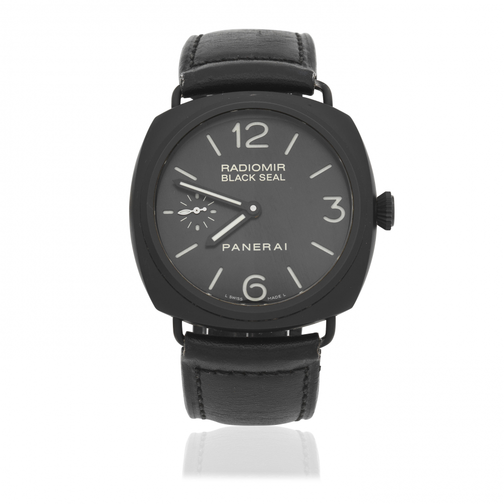 Panerai. A black ceramic and DLC coated stainless steel manual wind cushion form wristwatch