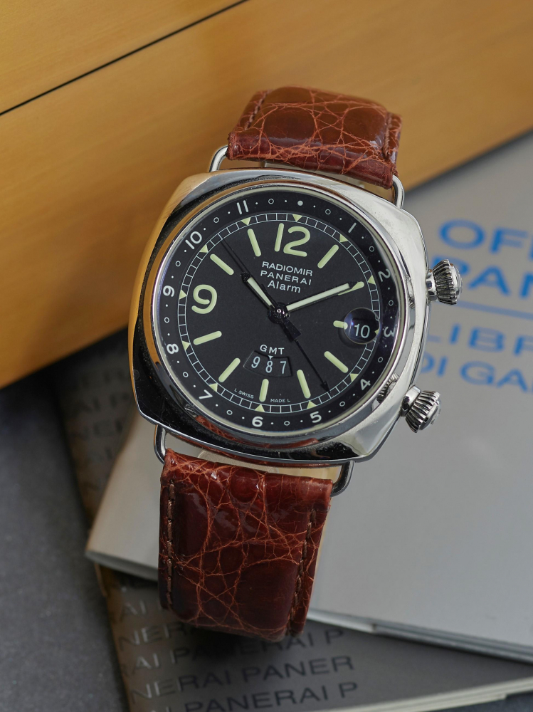PANERAI | RADIOMIR, REF.PAM00098, A STAINLESS STEEL DUAL TIME WRISTWATCH WITH DATE AND ALARM, CIRCA 2002