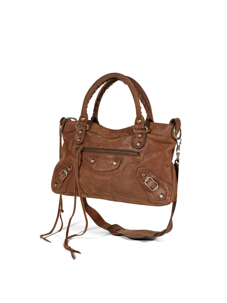 BALENCIAGA: BROWN SUEDE MINI CITY BAG