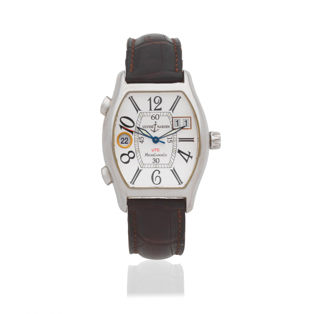 Ulysse Nardin. A stainless steel automatic calendar wristwatch with dual time zone