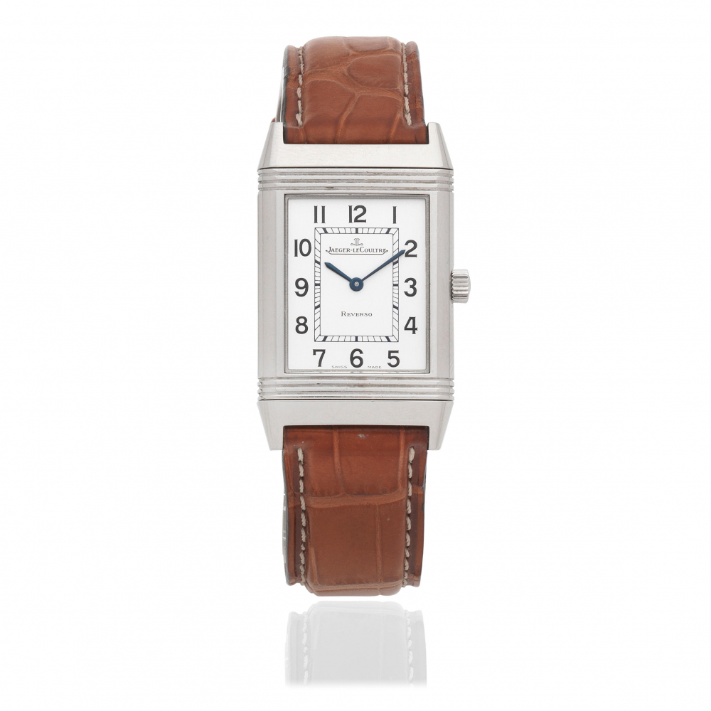 Jaeger-LeCoultre. A lady's stainless steel manual wind reversible rectangular wristwatch