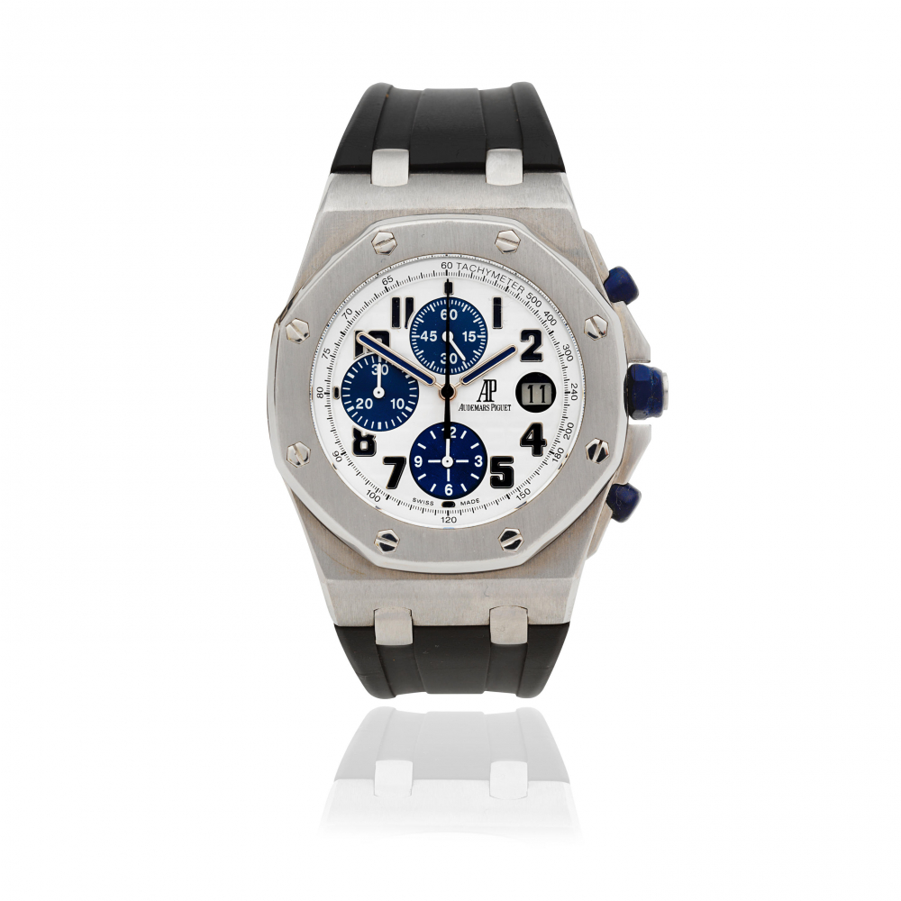 Audemars Piguet. A stainless steel automatic calendar chronograph wristwatch