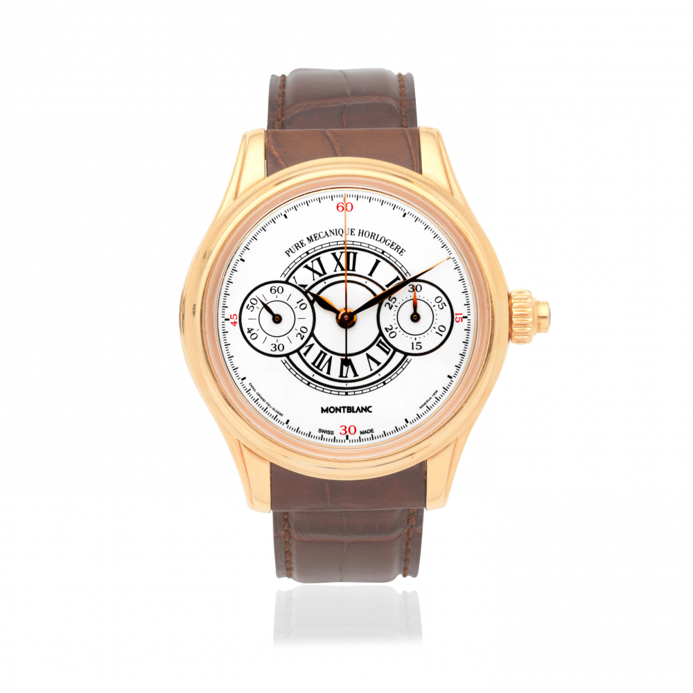 Montblanc. A fine Limited Edition 18K gold manual wind single button chronograph wristwatch