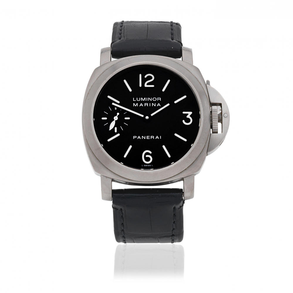 Panerai. A titanium manual wind cushion form wristwatch