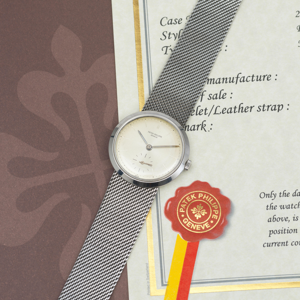 Patek Philippe. A rare stainless steel manual wind antimagnetic bracelet watch