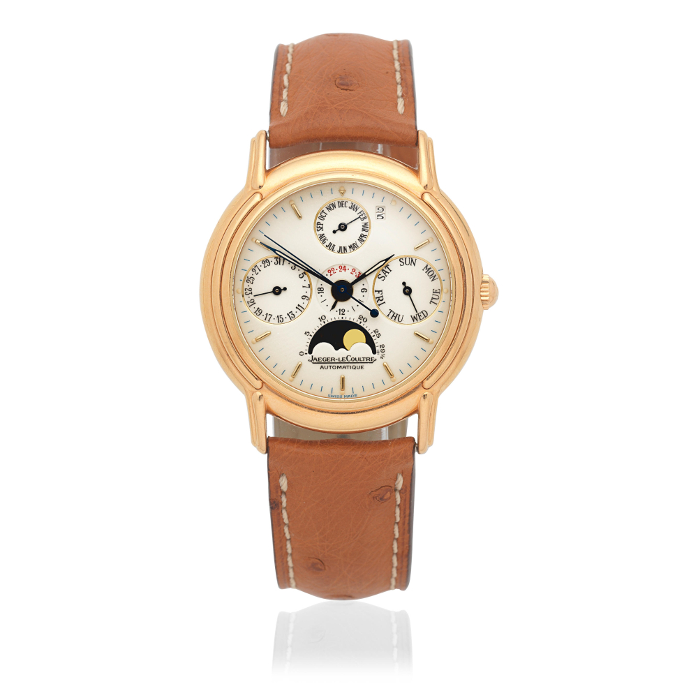 Jaeger-LeCoultre. An 18K rose gold automatic perpetual calendar wristwatch with moon phase