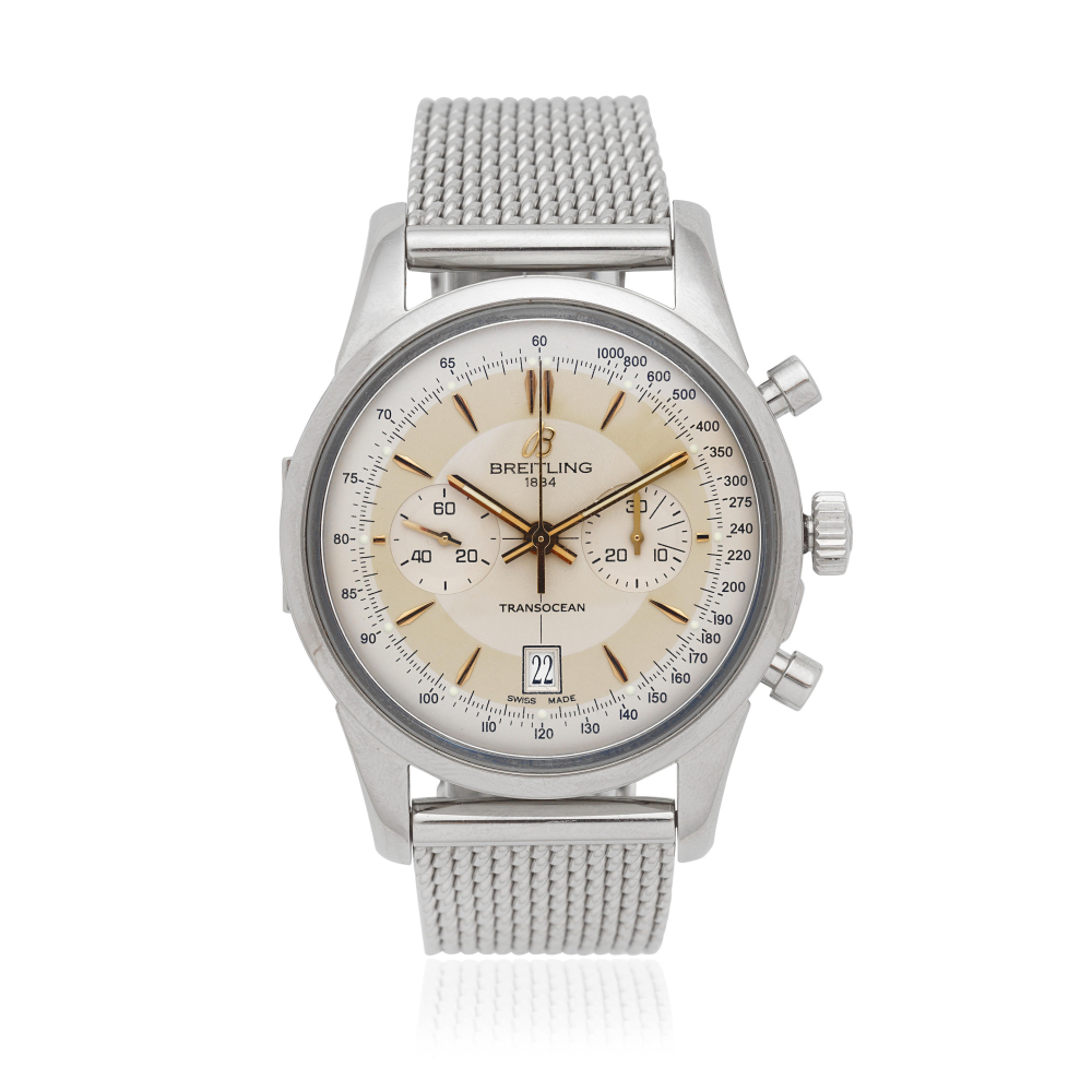 Breitling. A limited edition stainless steel automatic calendar chronograph bracelet watch