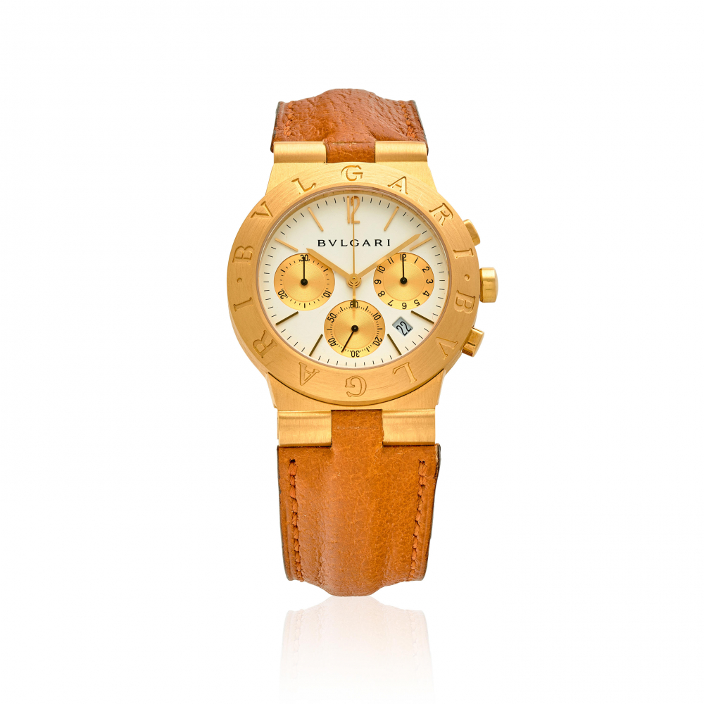 BULGARI. AN 18K GOLD CHRONOGRAPH WRISTWATCH