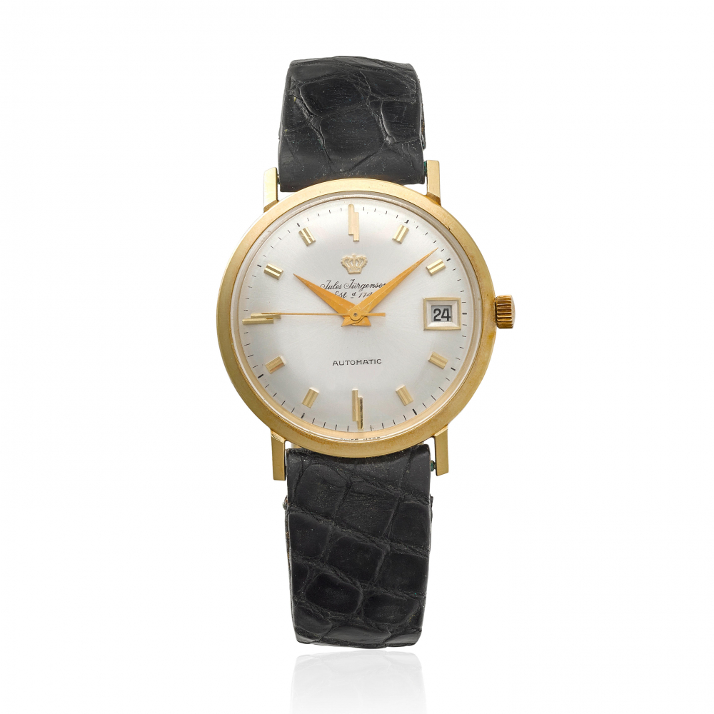 JULES JURGENSEN. A 14K GOLD AUTOMATIC CALENDAR WRISTWATCH