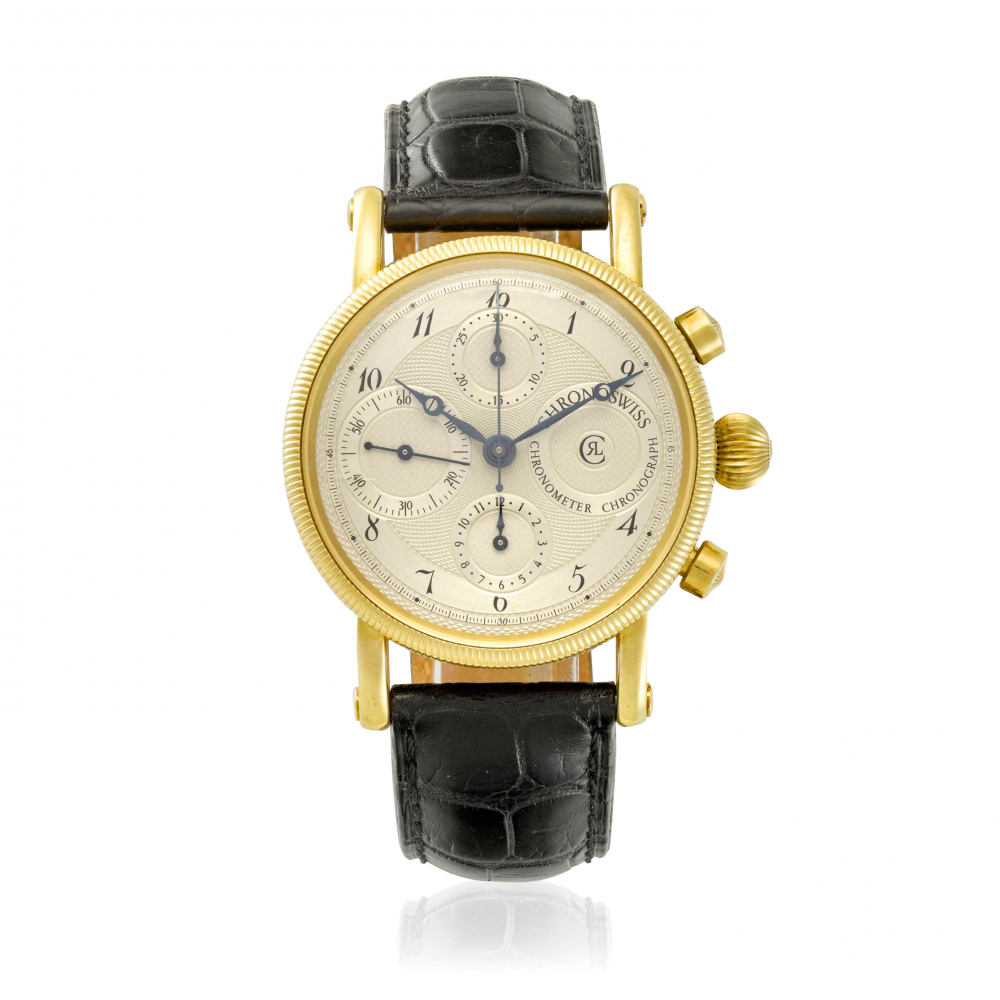 CHRONOSWISS. AN 18K GOLD AUTOMATIC CHRONOGRAPH WRISTWATCH