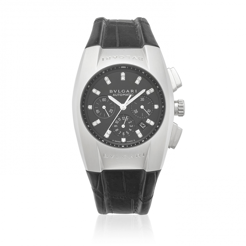 BULGARI. A STAINLESS-STEEL AUTOMATIC CALENDAR WRISTWATCH