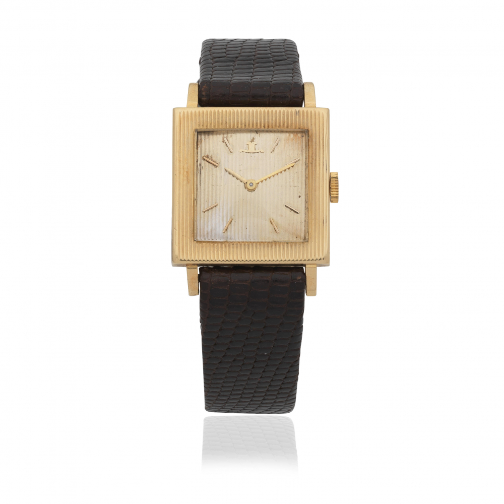Jaeger-LeCoultre. An 18K gold manual wind square wristwatch