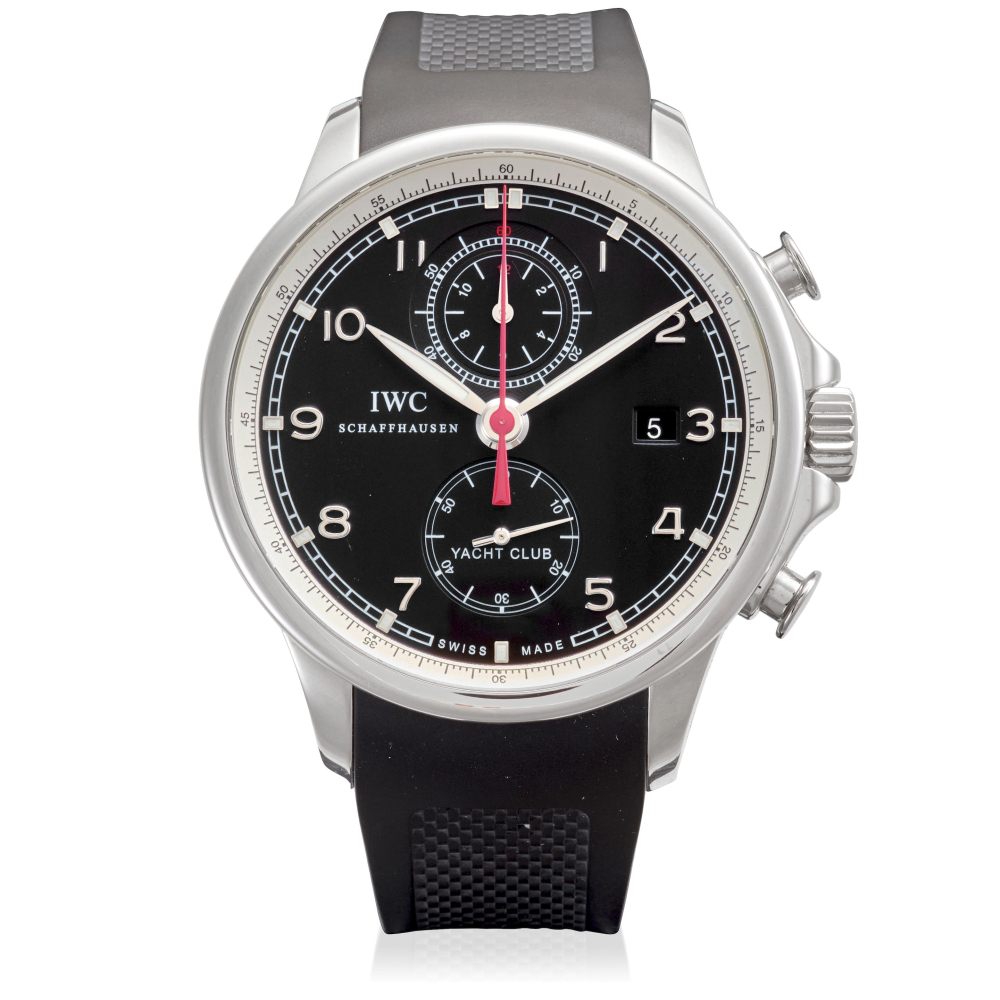 IWC. A STAINLESS-STEEL AUTOMATIC CALENDAR FLYBACK CHRONOGRAPH WRISTWATCH