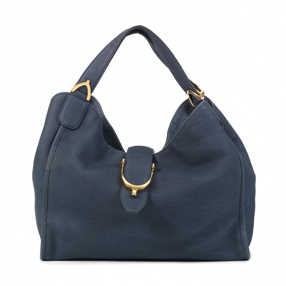 Gucci: a Blue Nubuck Stirrup Shoulder Bag