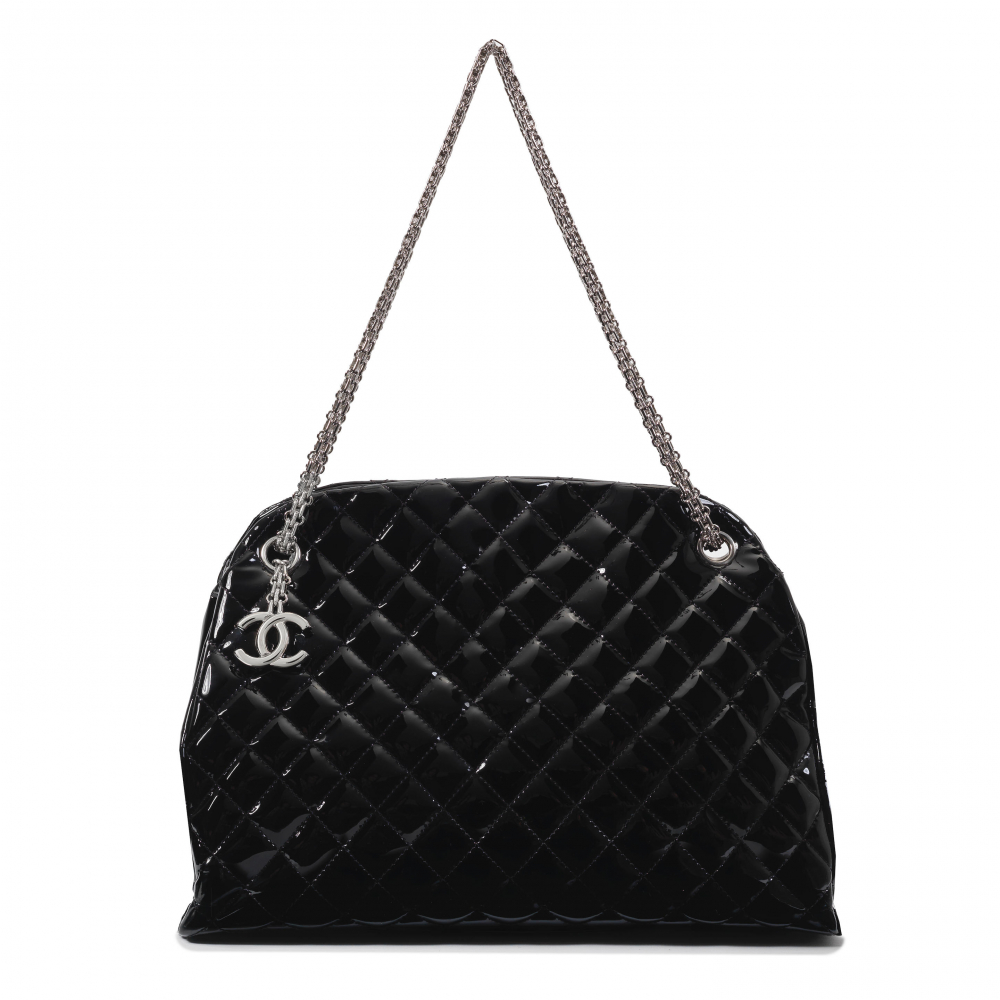Chanel Black Patent Mademoiselle Frame Top Handle Pale Gold Hardware, 2008-2009 (Very Good), Womens Handbag