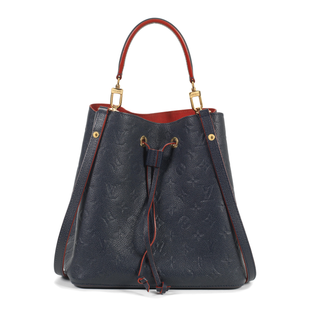Louis Vuitton: a Marine and Rouge Empreinte Leather NeoNoe MM Bucket Bag