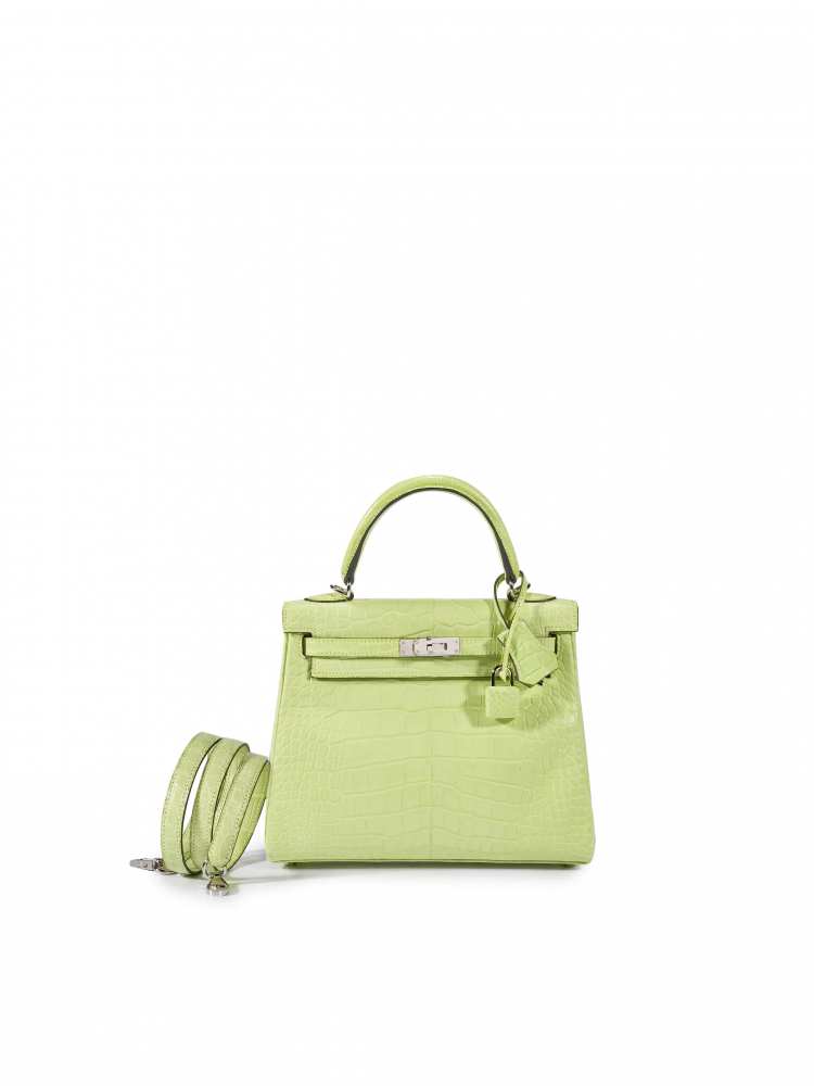 HERMÈS: JAUNE MATTE ALLIGATOR KELLY 25 WITH PALLADIUM HARDWARE