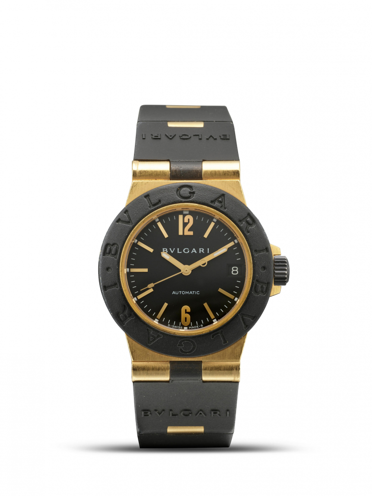 BVLGARI | DIAGONO, REF.AL32G, A YELLOW GOLD BRACELET WATCH WITH DATE AND ALUMINUM COATED BEZEL, CIRCA 2005