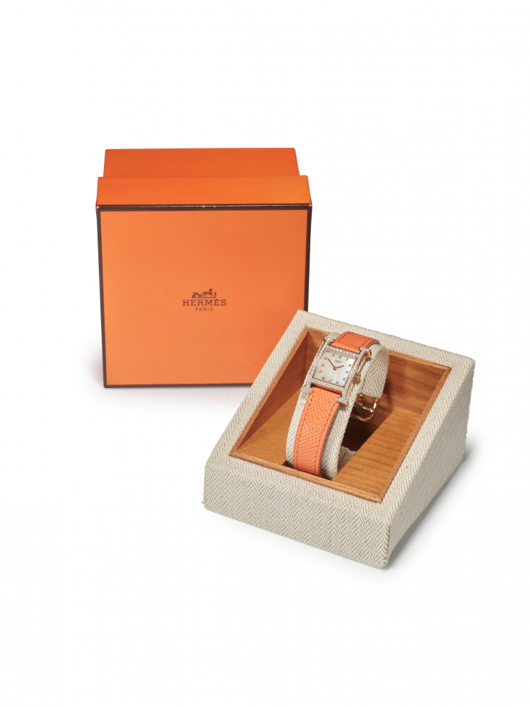 HERMÈS: HEURE H DIAMOND-SET 18K ROSE GOLD WRISTWATCH WITH MOTHER-OF-PEARL DIAL