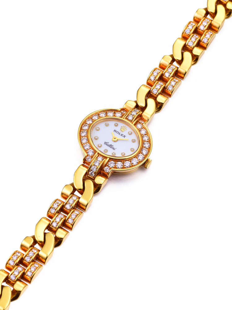 ROLEX | CELLINI, REF.2435 A LADY'S YELLOW GOLD AND DIAMOND-SET BRACELET WATCH, CIRCA 1990