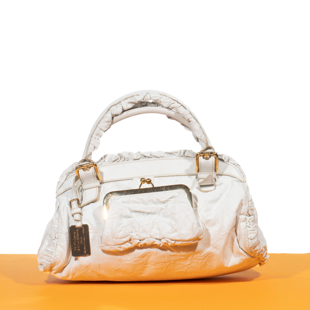 DOLCE GABBANA, Sac du jour 40 cm en cuir froncé blanc